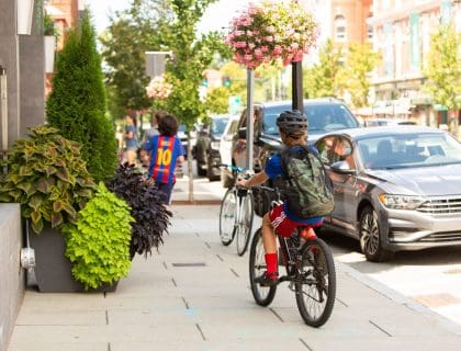 Person Riding a Bike in Andover MA Downtown