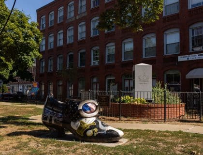 Art installation in Downtown Haverhill, MA Representing Haverhill's Roots in the Shoe Industry