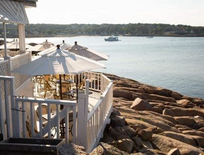 Patio Seating Overlooking the Water at My Place by the Sea Fine Dining Restaurant in Rockport MA