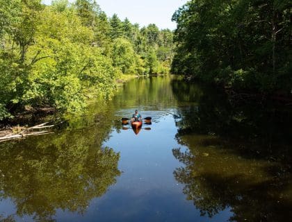 Woman Kayaking in the Middle of Ipswich River