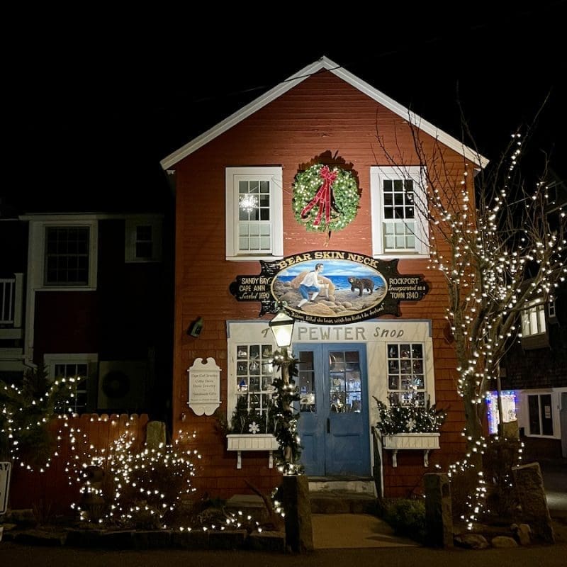The Pewter Shop in Rockport, MA at the holidays