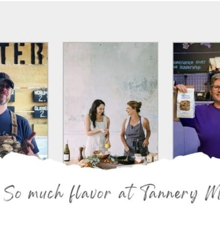 3 different rectangular photos of people at The Tannery Marketplace with their slogan underneath