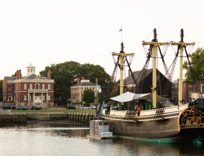 Derby Wharf the Custom House and the Friendship in Salem Massachusetts